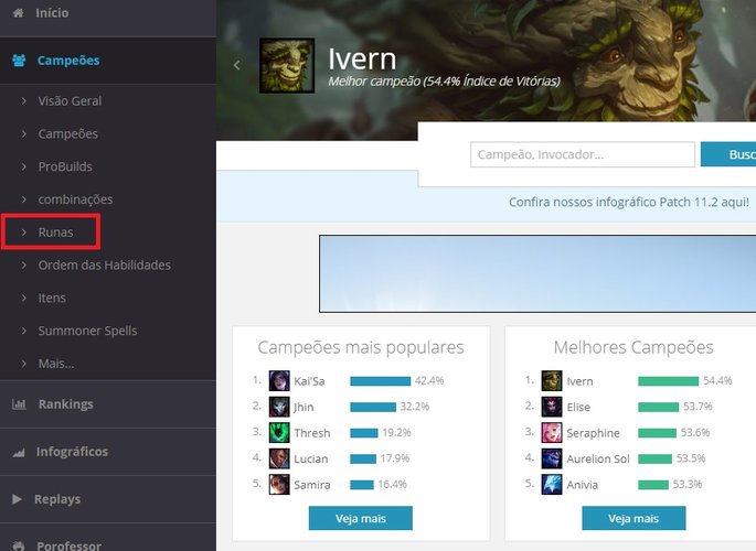 É bem fácil de encontrar a página específica de runas no League of Graphs