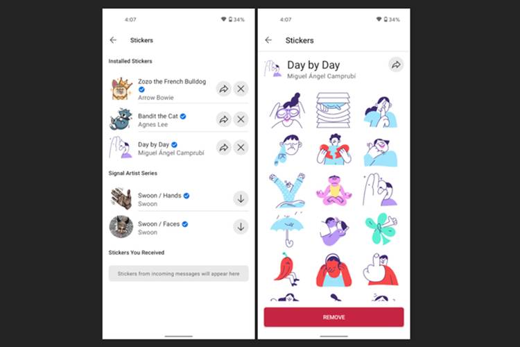 Pacotes de figurinhas animadas do Signal. (Fonte: Signal via Android Police / Reprodução)