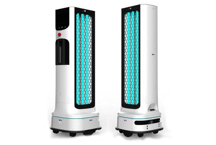 Robô é capaz de desinfetar ambientes usando luz UV.