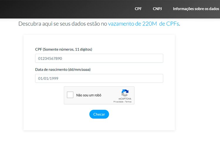 A verificação só exige o número do CPF e data de nascimento