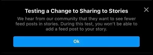 Notificação que aparece para alguns usuários do Instagram em certas regiões.