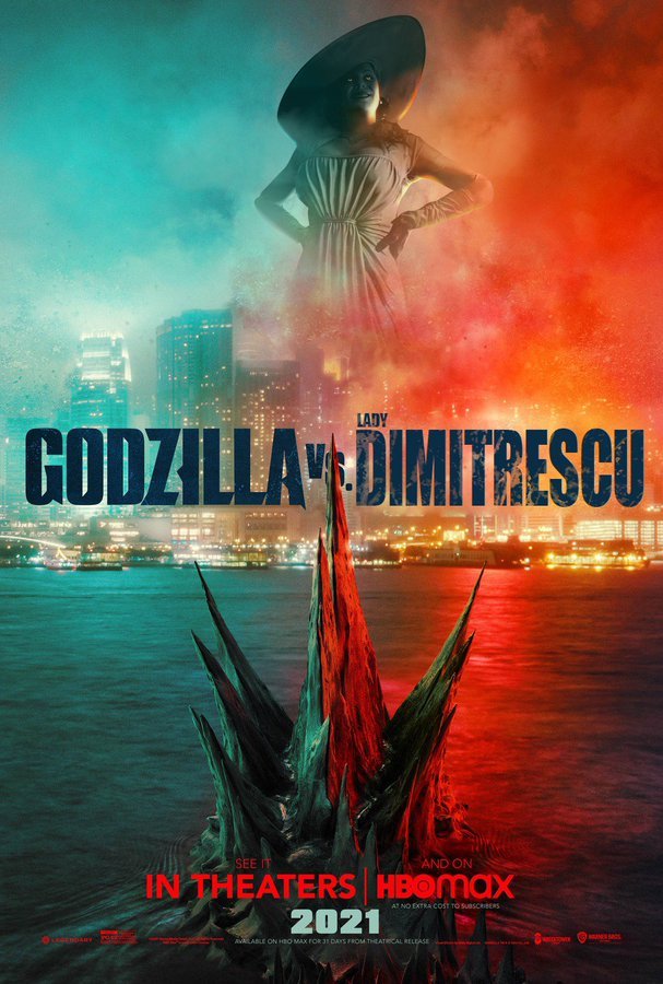 Artista cria pôster de Lady Dimitrescu contra Godzilla