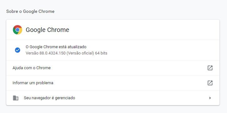 A tela das configurações em que você confere se está ou não com a versão mais recente.