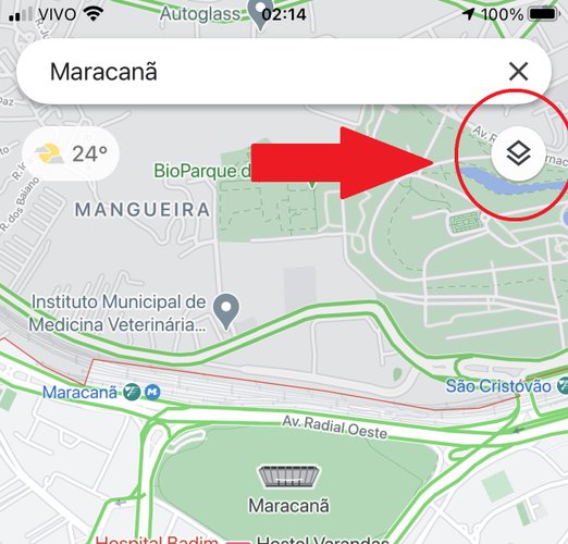 Clique no conjunto de quadrados para encontrar as opções de visualização do mapa