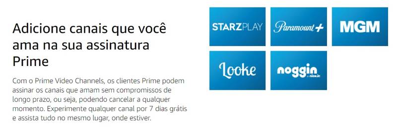 Existe a possibilidade de adicionar canais ao serviço Amazon Prime Video.