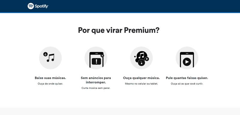 Breve descrição das vantagens das contas Premium no site do Spotify. (Fonte: Spotify / Reprodução)