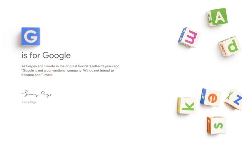 Até o site da Alphabet é bastante minimalista.