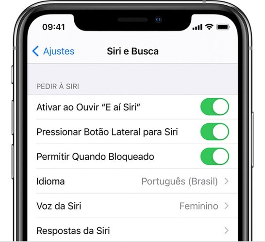 Oi Siri? Caso não haja resposta, verifique se ela está ativada, no menu 