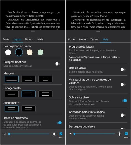 App de Leitura Kindle permite que você configure o texto e as páginas dos livros da maneira que você preferir.