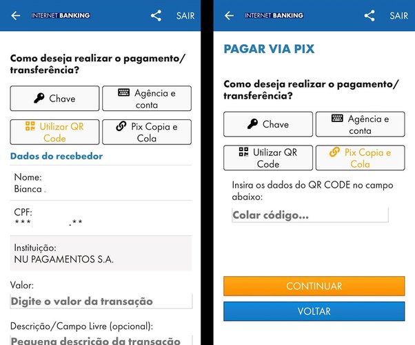 Caso o Pix via QR Code não funcione, selecione a opção 