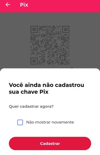 Ao acessar pela primeira vez a área do PIX, o sistema identificará a inexistência de cadastro da chave