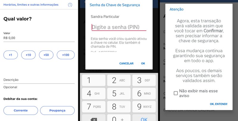 Selecione o valor, indique a origem do dinheiro e digite a senha PIN