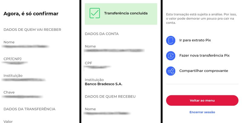 Confira se todos os dados estão corretos e, caso esteja, clique em confirmar para efetivar a transação