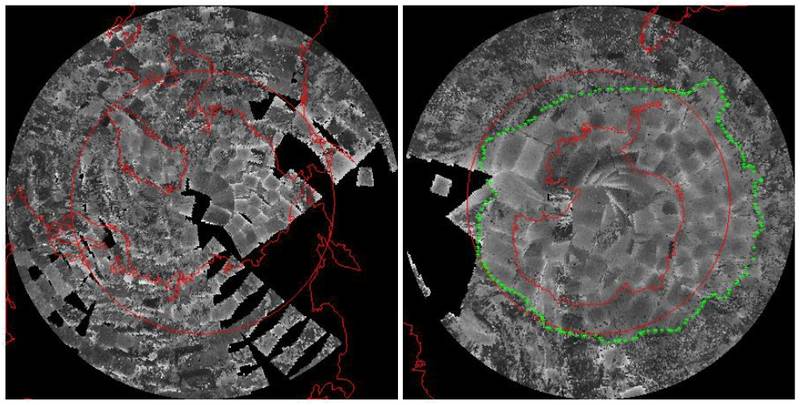 O Ártico (à esquerda) e a Antártida, vistos pelo satélite Nimbus-1.