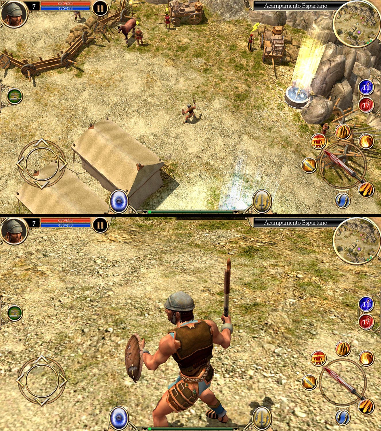 Em Titan Quest Mobile é possível dar zoom para ampliar a câmera ou aproximá-la do seu personagem