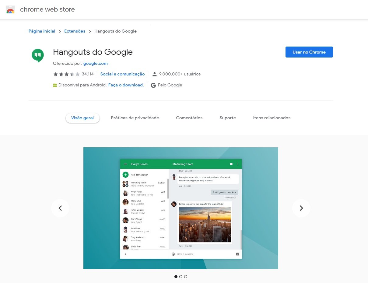 A extensão do Google Hangouts traz quase todas as funcionalidades do aplicativo de bate-papo