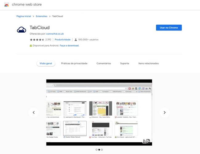 A extensão TabCloud permite transferir uma sessão aberta no Google Chrome para outro PC