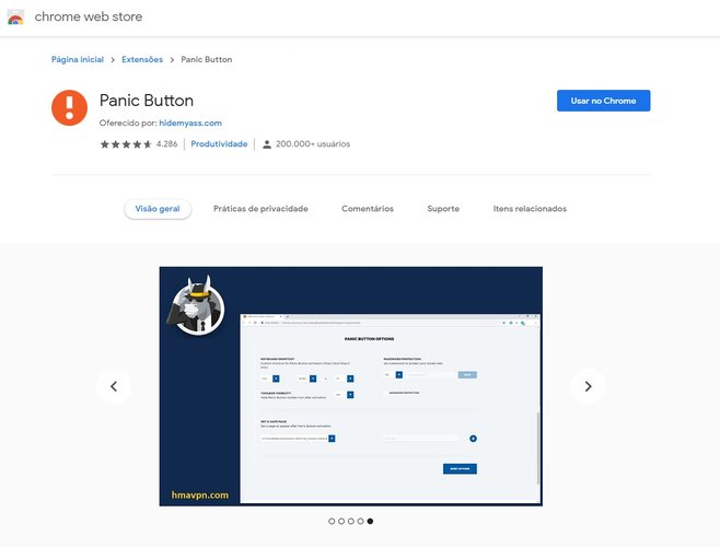 Panic Button é uma extensão que esconde todas as suas abas com apenas um clique ou o apertão de um botão