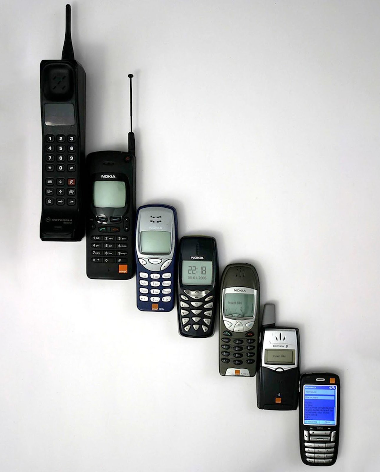 Modelos de celulares comuns entre os anos 1970 e 1990. (Fonte: Rare Historical Photos / Reprodução)