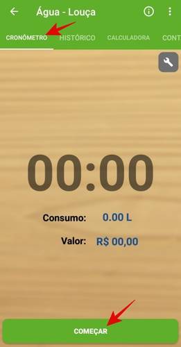 Cronometre o tempo de uso da água.