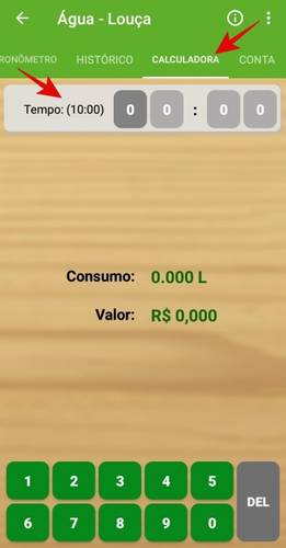 Use os números na tela para digitar as informações.
