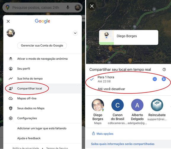 O Google maps permite escolher por quanto tempo você quer deixar a sua localização compartilhada com alguém