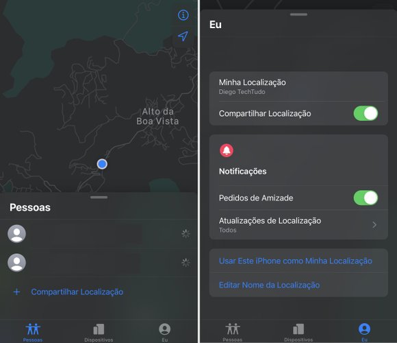 O iOS tem um app nativo onde é possível compartilhar sua localização junto com outros amigos