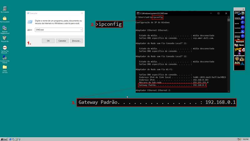 Etapas para obter o endereço de IP padrão do roteador de Wi-Fi. (Fonte: Adriano Camacho)