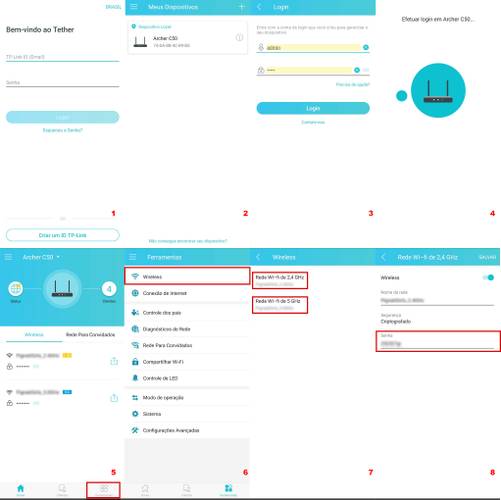 Passo a passo da alteração de senha do Wi-Fi utilizando o Tether, da TP-Link. (Fonte: TP-Link, Adriano Camacho)