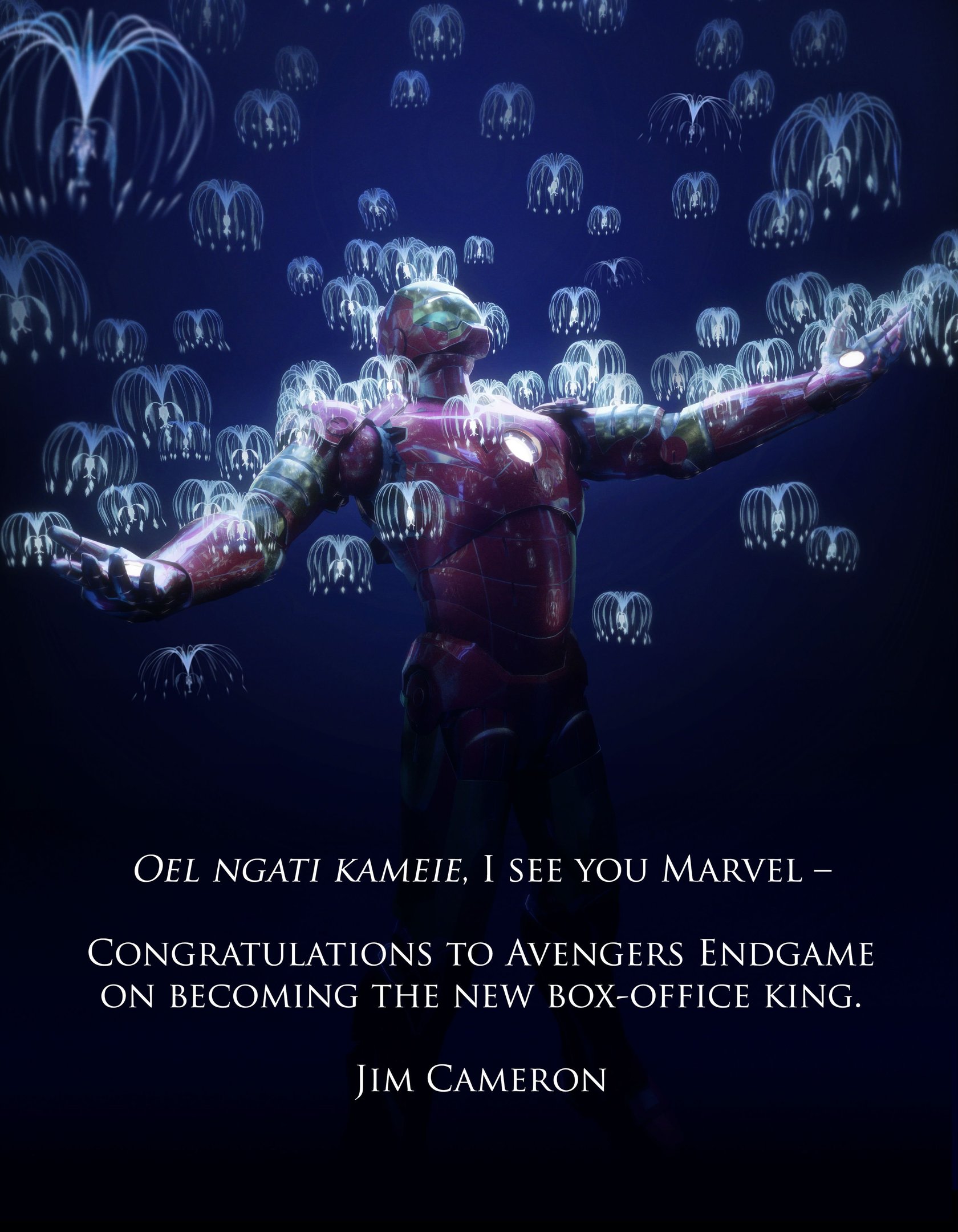 Imagem compartilhada por James Cameron para parabenizar Vingadores: Ultimato, após esse último se tornar a maior bilheteria nos cinemas