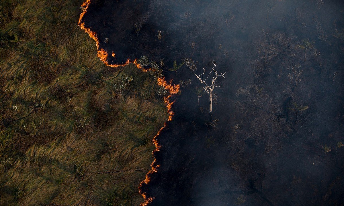 Vista superior de parte das queimadas na Amazônia.