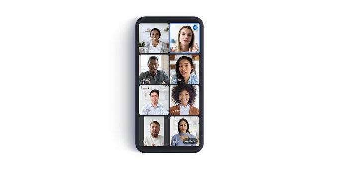 Novo visual das chamadas de vídeo do Google Meet em dispositivos mobile.