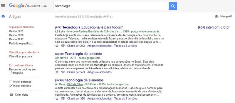 Uma simples pesquisa sem filtros rende artigos de diferentes áreas do conhecimento.