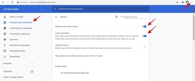 Configurações do Chrome.