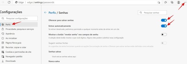 O Edge tem ainda outras opções de privacidade da senha.