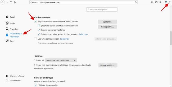 Preenchimento automático no Firefox.