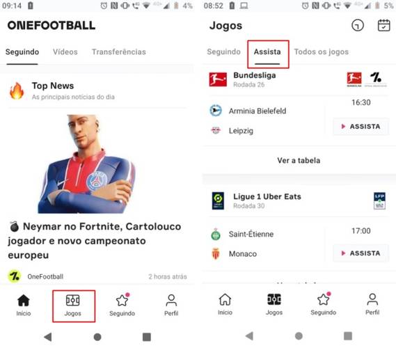 Como acessar o calendário de jogos.