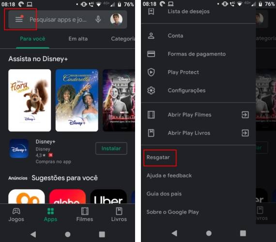 O caminho até a opção no menu.