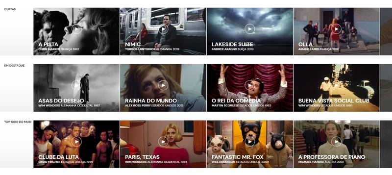 O Mubi conta com uma grande seleção de filmes divididos em várias categorias.
