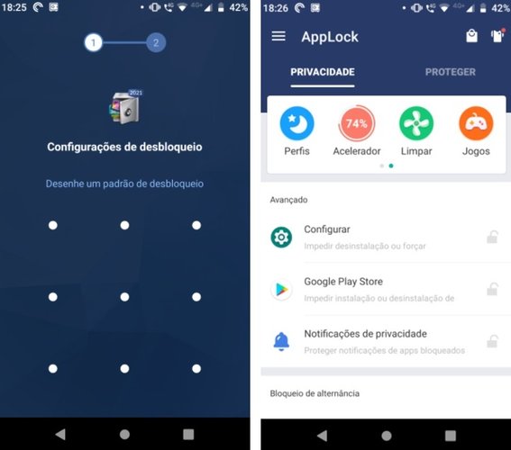 O primeiro bloqueio e a tela inicial do app.