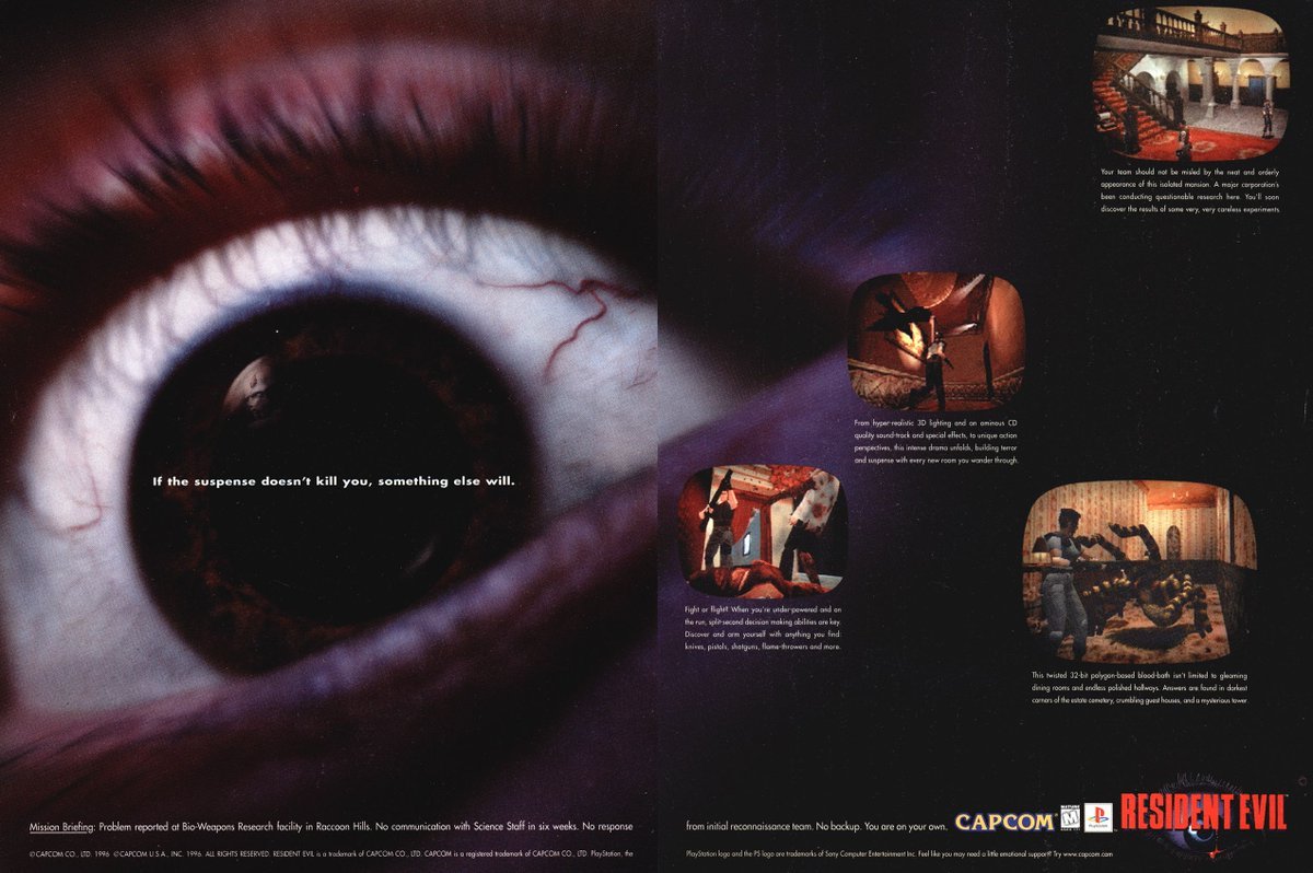 Gore e terror sempre foram parte essencial da divulgação da série, como nesse antigo anúncio nas revistas de videogame