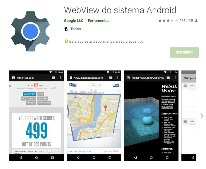 O WebView na Google Play Store.