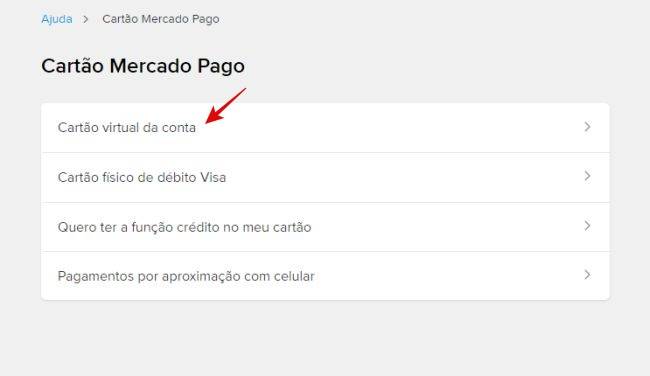 Solicitar atendimento para o cartão virtual.