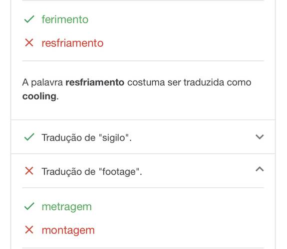 Caso você cometa algum erro, é possível ver mais informações sobre a palavra incorreta