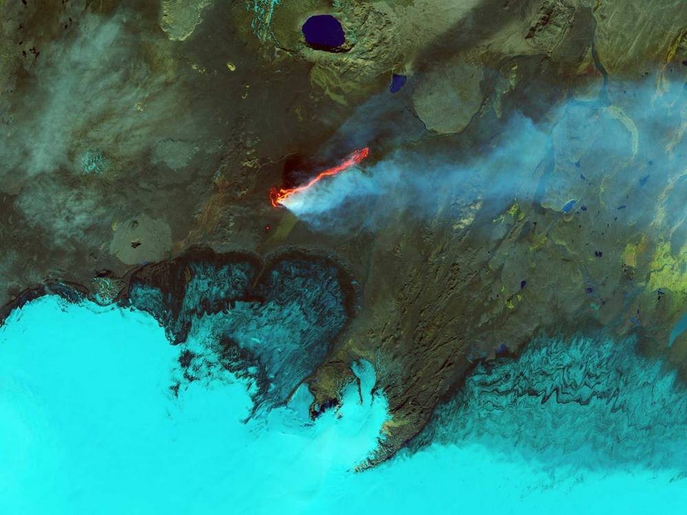 Campo de lava Holuhraun, na Islândia, visto pelo satélite Landsat 8.