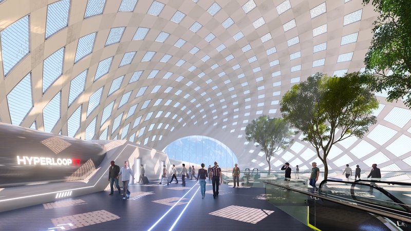 Imagem do interior da estação HyperloopTT.