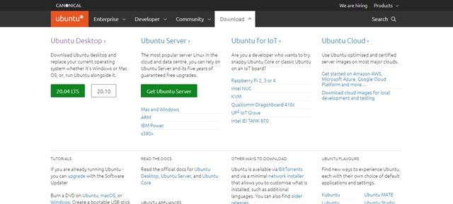 Página de download do Ubuntu oferece arquivo .iso do sistema.