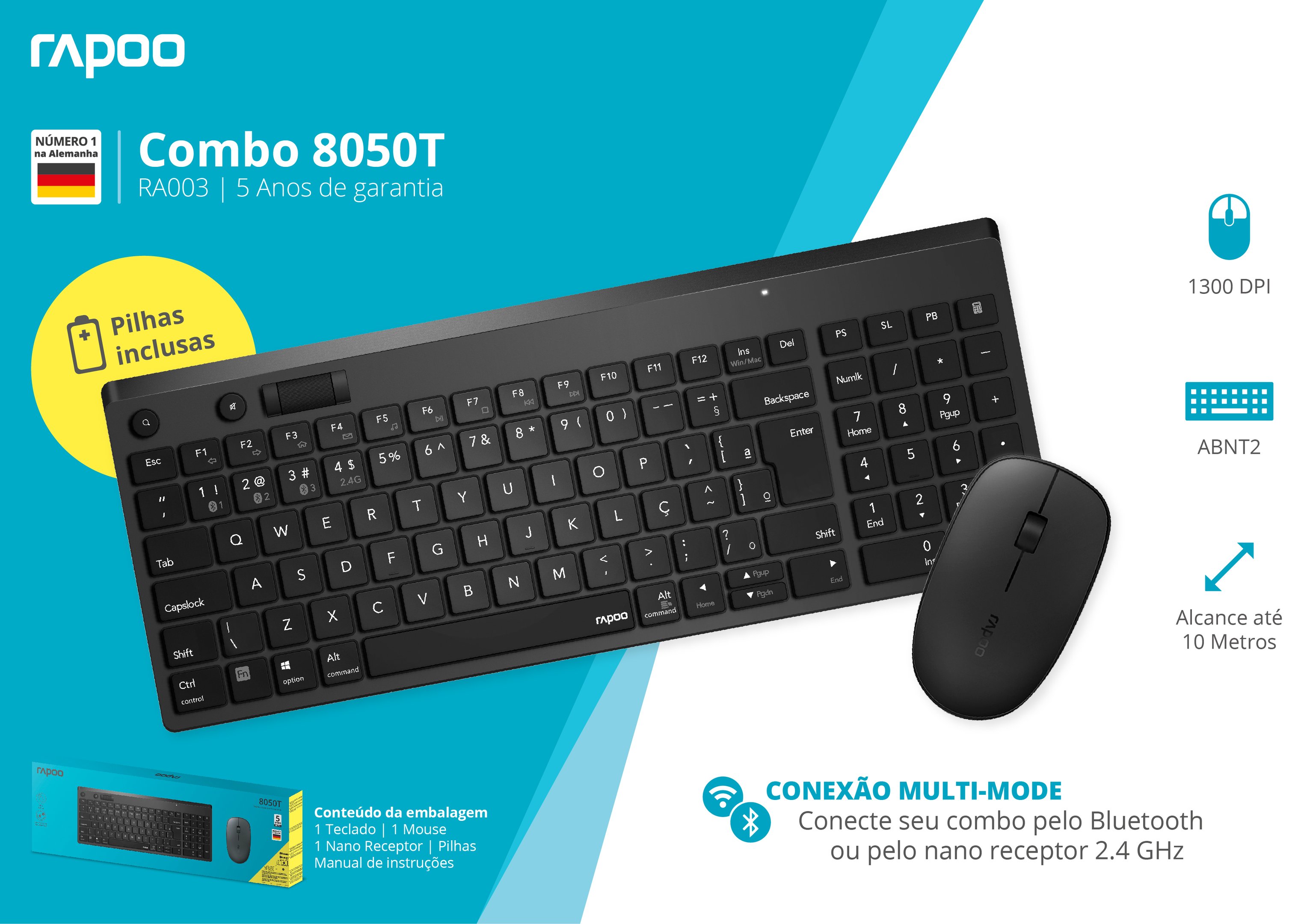 Combo com teclado e mouse 8050T é uma opção para quem está montando o home office.