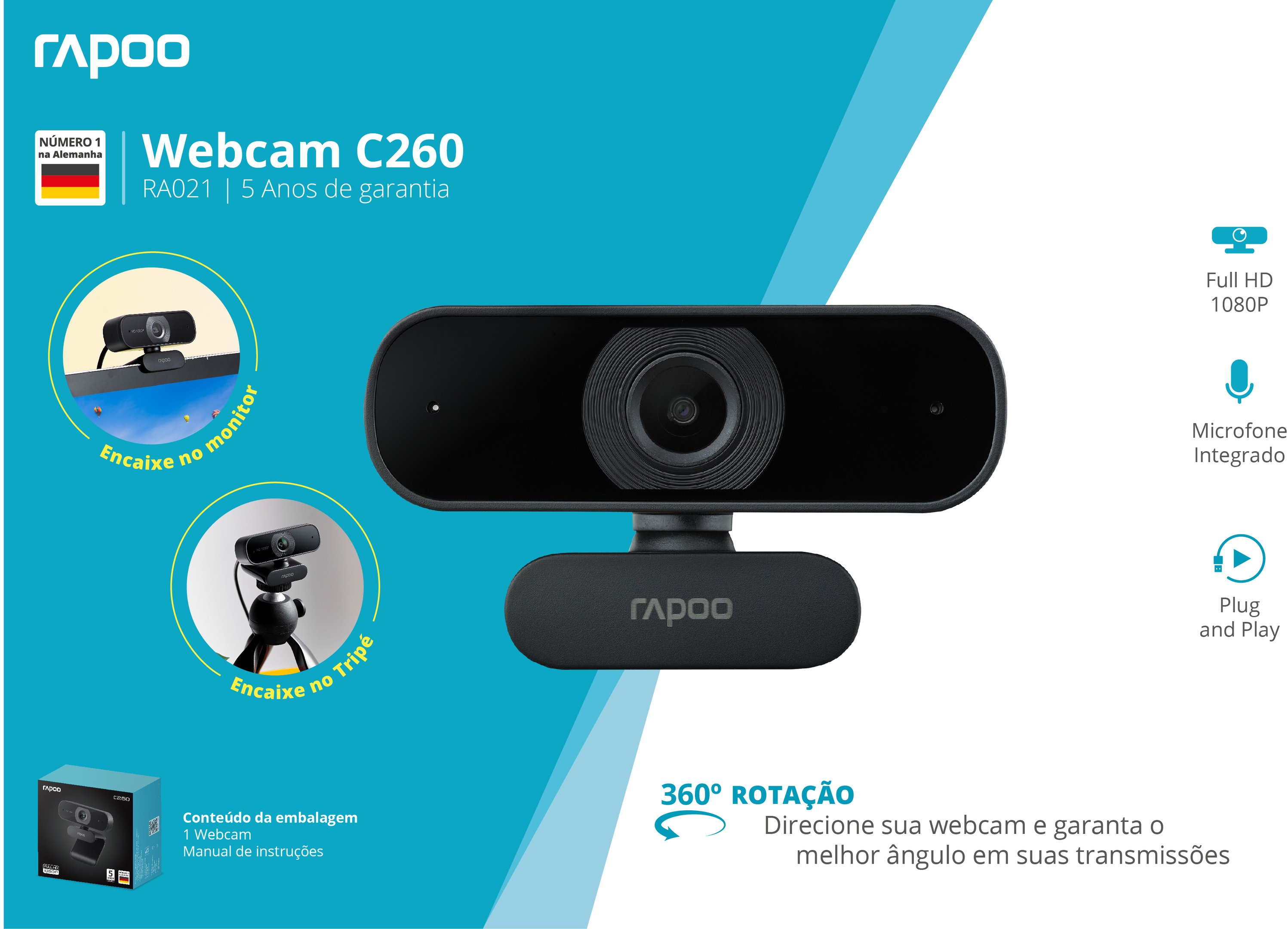 Com qualidade Full HD, a Webcam C260 é uma solução para chamadas de vídeo.