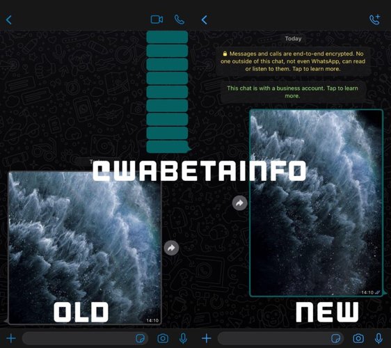 O velho e o novo formato de exibição de imagens no WhatsApp.